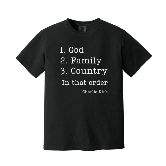 God. Family. Country. Charlie Kirk Short Sleeve Tee